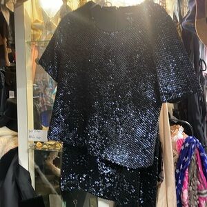 Ann Taylor blue sequin 2 piece top/skirt Lp